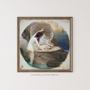 Dipinto sirena vintage / 'A Water Baby' di James Herbert Draper / Stampa quadrata / Opere d'arte antiche / Decorazioni per la casa costiera / Arte murale stampabile