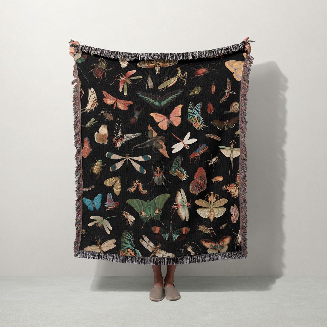 Insect Pattern Throw Insect & Butterfly Woven Cotton Throw | Entomology Art Blanket - Etsy