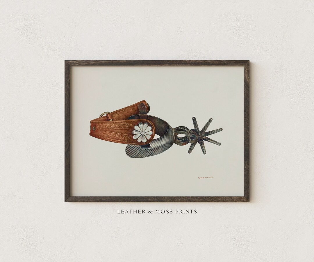 Vintage Spur Print Western Home Decor Antique Watercolor Painting