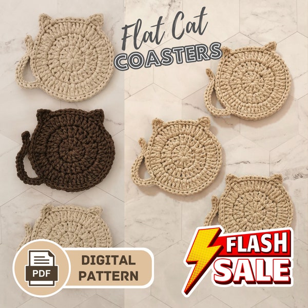 Crochet Flat Cat Coaster - Digital Pattern - PDF file