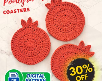 Posavasos de granada a crochet - Patrón digital - Archivo PDF
