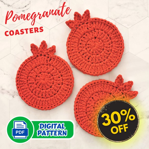 Crochet Pomegranate Coaster - Digital Pattern - PDF file