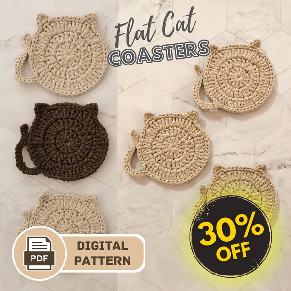 Crochet Flat Cat Coaster - Digital Pattern - PDF file