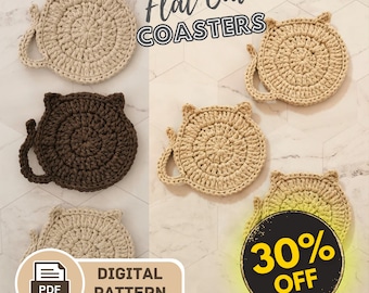Posavasos plano de gato a crochet - Patrón digital - Archivo PDF