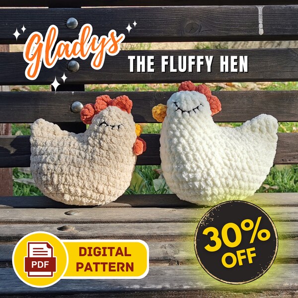 Fluffy Hen - Digital Crochet Pattern for a fluffy Chicken plush amigurumi as decoration or as gift