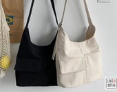 Japanese Original Multi-pocket Tote Canvas Bag, Simple And Versatile Literary Bag, Large-capacity One-shoulder Hand-held Messenger Bag