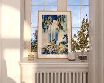 Hokusai Waterfall at Aoigaoka Print – Japanese Ukiyo-e Landscape, Digital Download, Vintage Edo Period Wall Art