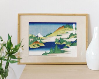 Hokusai Hakone See Druck - Japanische Ukiyo-e Landschaft, Wandkunst der Edo-Zeit, Berg Fuji Berg, Vintage Natur Poster