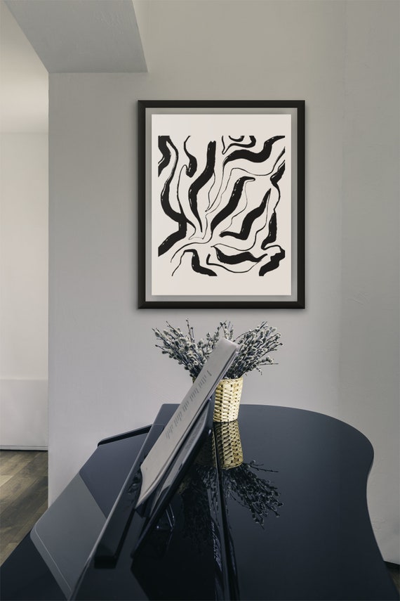 Digital Art Print Abstract Black & Cream Art Print Etsy
