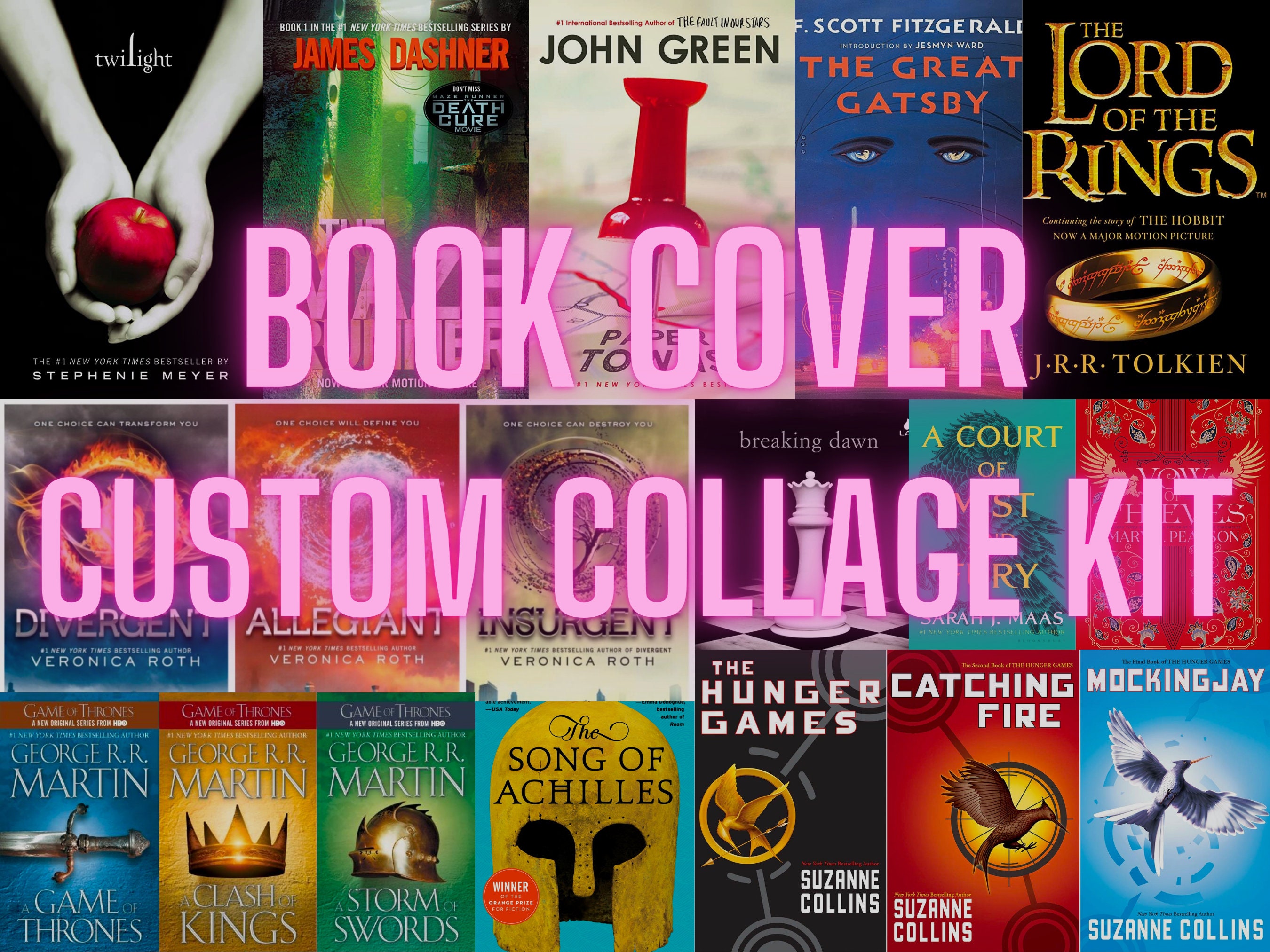 100 Pcs CUSTOM BOOK COVER Collage Wall Kit Romance/dystopian/action