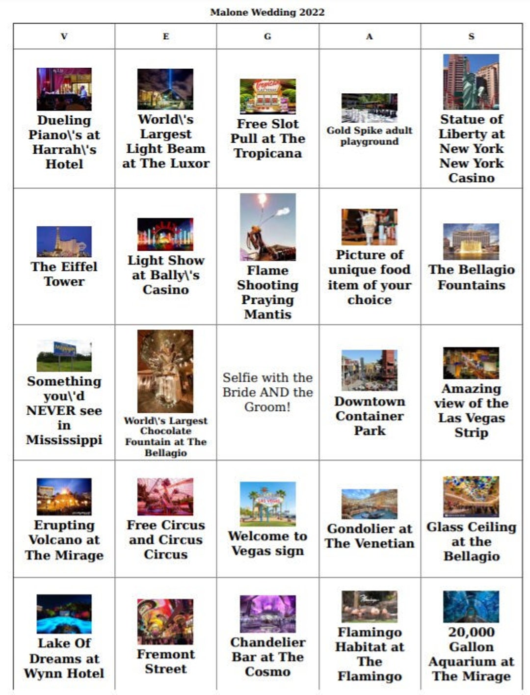 Las Vegas Bingo Card for Tourists - Etsy
