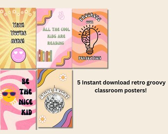 Groovy Retro Classroom Posters , Inspirational, Motivational, Growth Mindset Classroom Decor