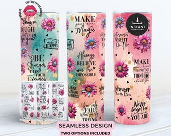 Positive Affirmations Tumbler Wrap | Inspirational Tumbler | Positive Quotes Tumbler | Self Love | 20Oz Skinny Tumbler PNG | AT01