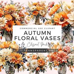 33 PNG Autumn Flowers Clipart Bundle |  Fall Floral Clipart | Watercolor Autumn Bouquets | Watercolor Flowers | Autumn Wedding | FC01
