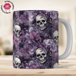 Gothic Floral Mug Wrap | Vintage Skull Mug PNG | Flower Skull Mug | Gothic Gift | 11oz & 15oz Mug Sublimation Wrap | GFM01