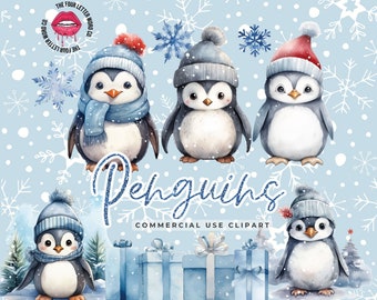 Christmas Penguin Clipart Bundle | Cute Penguin | Winter Clipart | Baby Penguin | Holiday Penguins | Christmas Clip Art | Paper Craft | CC01