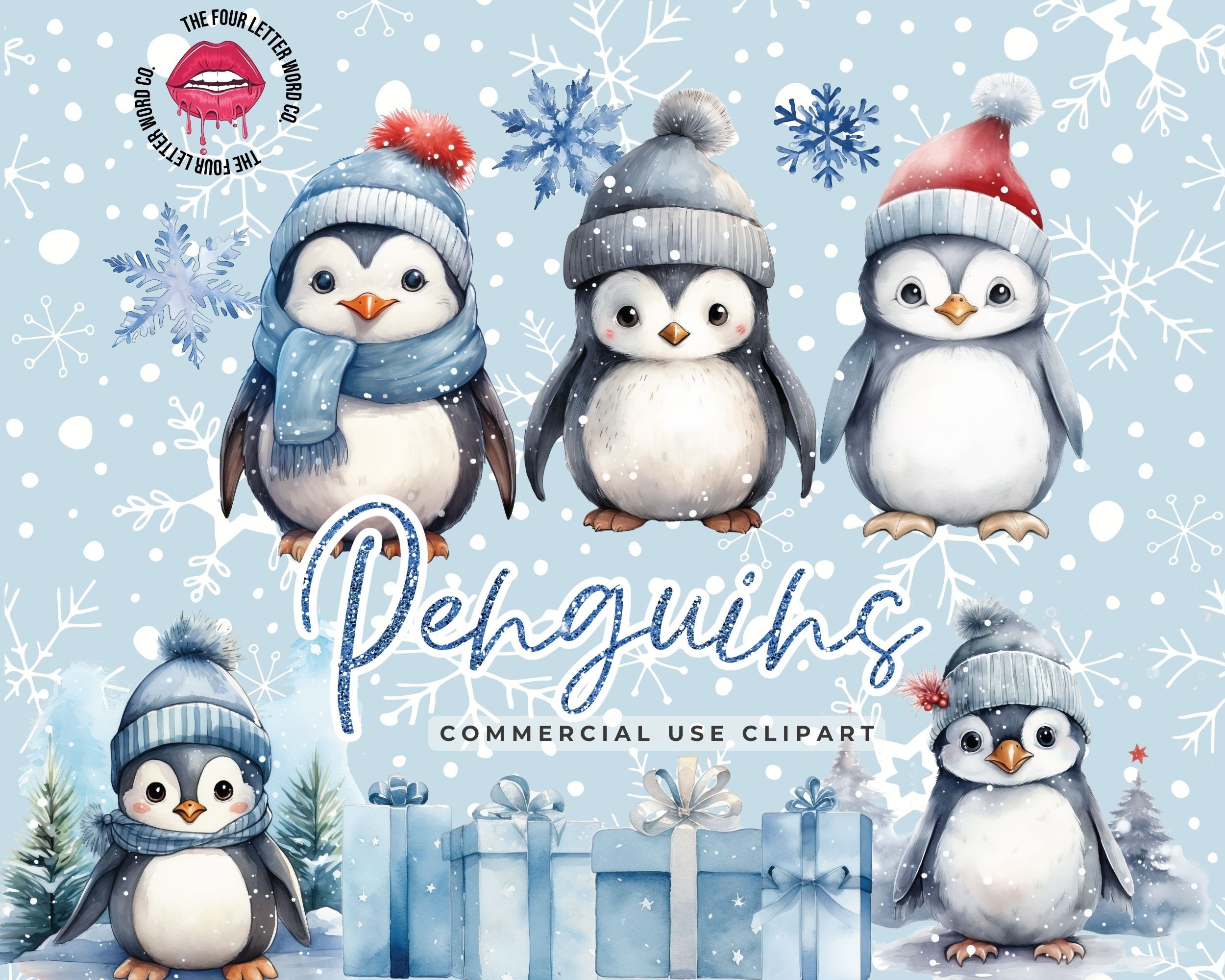 Christmas Penguin Clipart Bundle Cute Penguin Winter Clipart ...