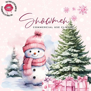 Cute Snowman Clipart Bundle | Pink Snowman PNG | Pink Christmas PNG | Watercolor Winter Clipart | Holiday Clipart | Christmas Clipart | CC01
