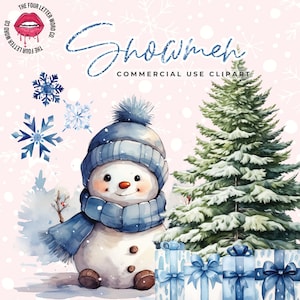 Cute Snowman Clipart Bundle | Blue Snowman PNG | Pink Christmas PNG | Watercolor Winter Clipart | Holiday Clipart | Christmas Clipart | CC01