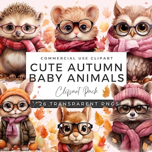 Cute Fall Animal Clipart Bundle | Woodland Animal Clipart | Autumn Clipart | Watercolor Fall Clipart | Fall Season | Baby Shower |  AC01