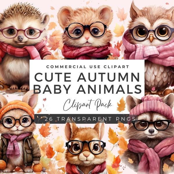 Cute Fall Animal Clipart Bundle | Woodland Animal Clipart | Autumn Clipart | Watercolor Fall Clipart | Fall Season | Baby Shower |  AC01