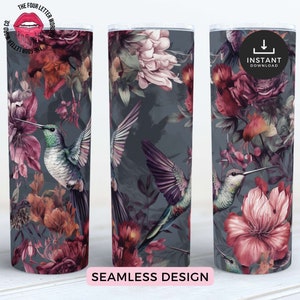 Hummingbird Tumbler Wrap PNG | Humming Bird Tumbler | Floral Tumbler Wrap | Bird Lover Gifts | 20oz Straight Tumbler Wrap | HBT1