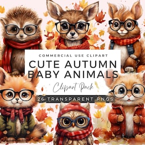 Cute Fall Animal Clipart Bundle | Woodland Animal Clipart | Autumn Clipart | Watercolor Fall Clipart | Fall Season | Baby Shower |  AC01