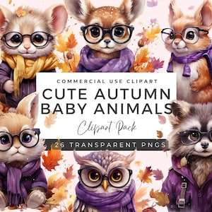 Cute Fall Animal Clipart Bundle | Woodland Animal Clipart | Autumn Clipart | Watercolor Fall Clipart | Fall Season | Baby Shower |  AC01