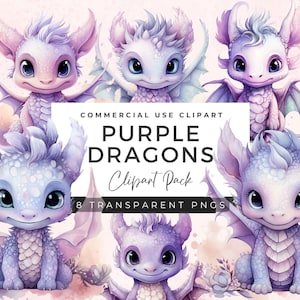 Cute Dragons Clipart | Dragons Watercolor Clipart Bundle | Baby Dragon Clipart | Baby Dragon PNG | Fantasy Clip Art | Cute Clipart | DC1