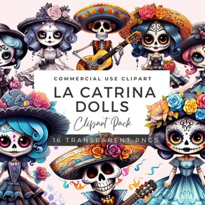 Cute La Catrina Clipart | Día de Los Muertos Clipart | Day Of The Dead Png | Sugar Skull Clipart | Mexican Halloween Design Set | HC01