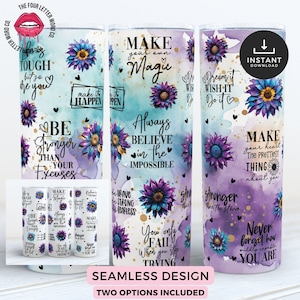 Positive Affirmations Tumbler Wrap | Inspirational Tumbler | Positive Quotes Tumbler | Self Love | 20Oz Skinny Tumbler PNG | AT01