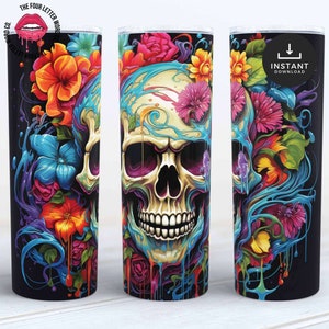Bright Skull and Flowers Tumbler Wrap | Floral Skulls Tumbler | Halloween Tumbler Wrap | Skull Halloween Sublimation | BST1
