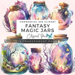 Watercolour Magical Jars Clipart | Magic Clipart | Fairy Clipart | Magic Clipart | Fantasy Clipart | Enchanted Forest | Paper Craft | MC01