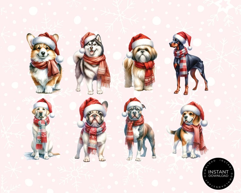 Watercolor Christmas Dogs Clipart Bundle |dog Breeds PNG Bundle | Dog ...