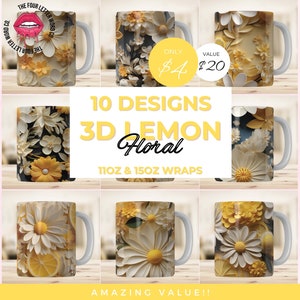 3D Floral Mug Wrap Bundle | Floral Mug Png | 3D Flowers Mug Wrap | Flower Mug Design | Gift For Her | 11oz & 15oz Mug Sublimation | FM01