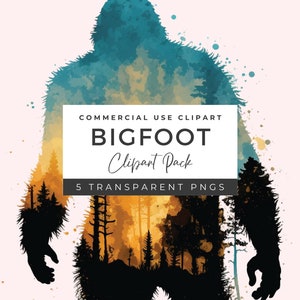 5 x Watercolor Bigfoot Sublimation Design | Bigfoot Clipart | Bigfoot PNG Bundle | Sasquatch PNG | Transparent Sublimation Design | BF1