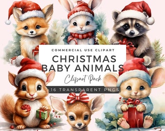 Leuke kerst dieren clipart bundel | Bos dieren clipart | Winterclipart | Aquarel winter clipart | Babyshower | AC01