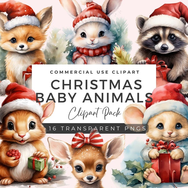 Cute Christmas Animal Clipart Bundle | Woodland Animal Clipart | Winter Clipart | Watercolor Winter Clipart | Baby Shower |  AC01