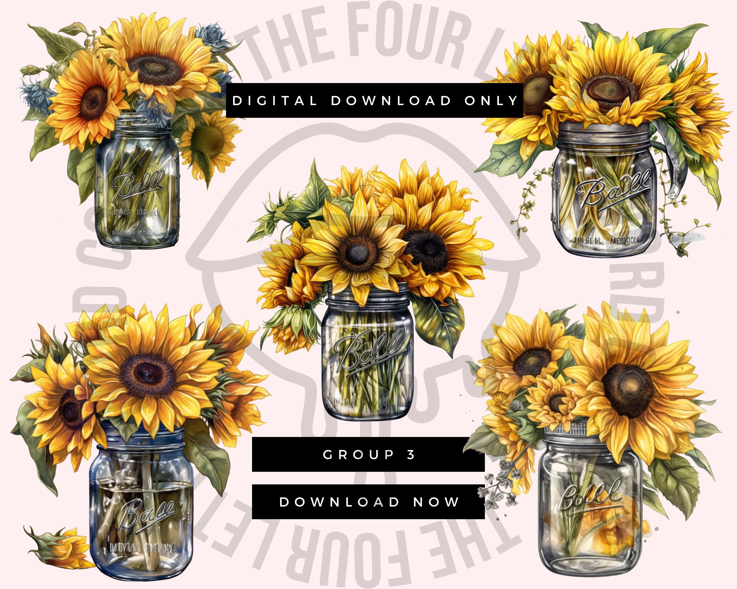 24 PNG Watercolor Sunflower Clipart Bundle | Sunflower Clipart | Boho ...