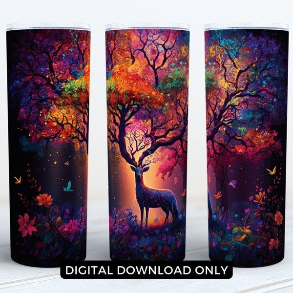 Tree of Life Tumbler Wrap | Tree Of Life PNG | Neon Rainbow Colored Tumbler | Animal Lover | 20oz Straight & Tapered Tumbler Wrap PNG | TLT1