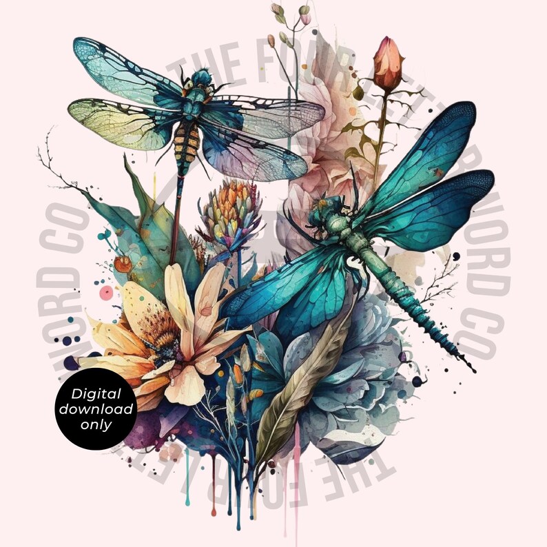 Watercolor Dragonflies Sublimation Design Floral Dragonflies - Etsy
