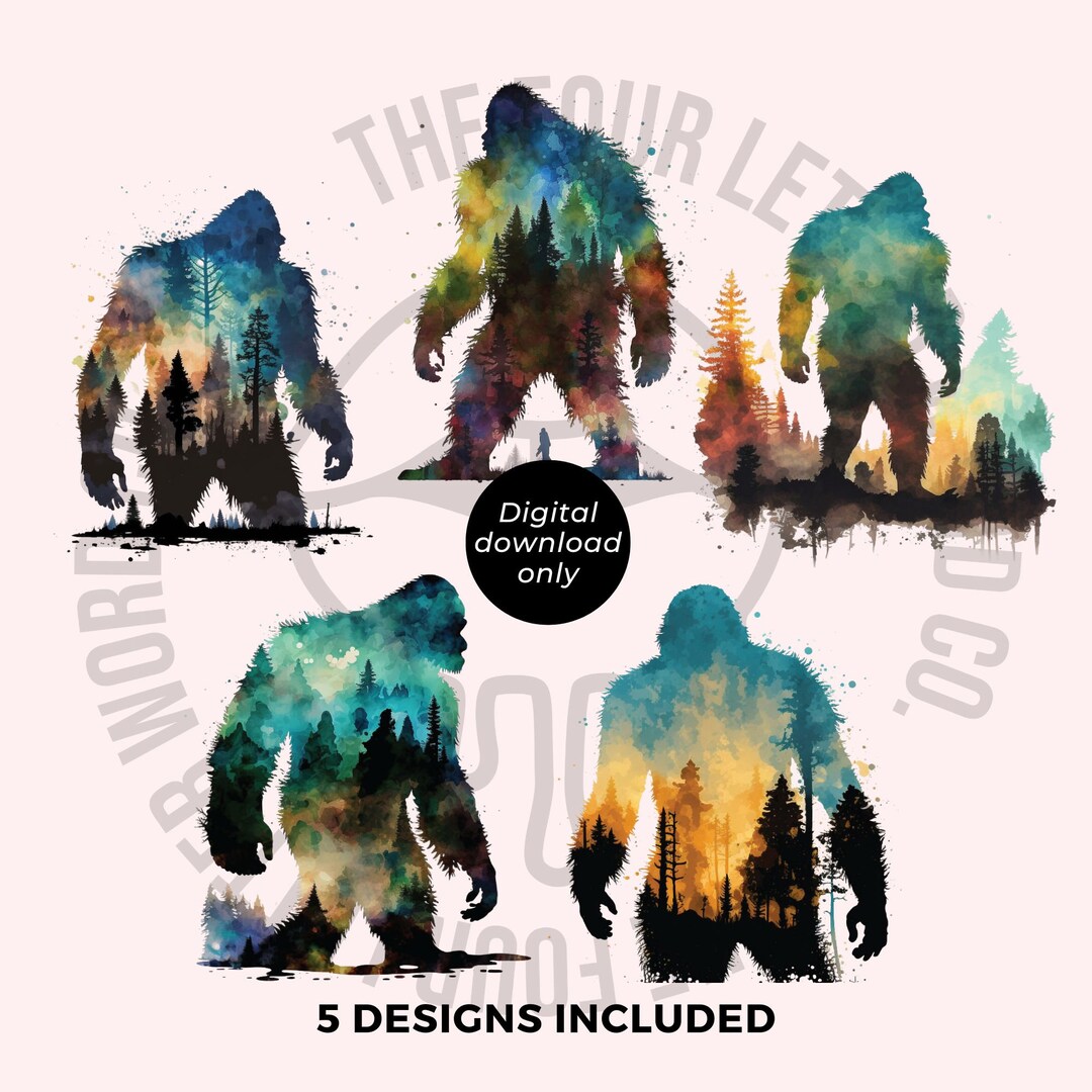 5 X Watercolor Bigfoot Sublimation Design Bigfoot Clipart - Etsy