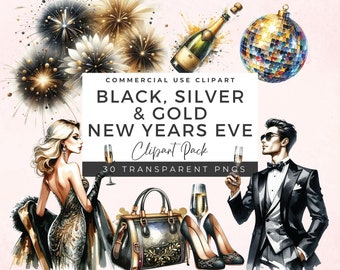 Aquarell Silvester Clipart | Silvester | Party Clipart | Neujahr Clip Art | Champagner Clipart | Nye Elements | NYC01