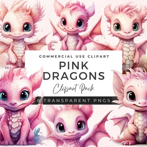 Cute Dragons Clipart | Dragons Watercolor Clipart Bundle | Baby Dragon Clipart | Baby Dragon PNG | Fantasy Clip Art | Cute Clipart | DC1