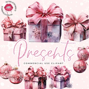 Pink Christmas Presents Clipart Bundle | Christmas Clipart | Christmas Illustrations | Watercolor Christmas | Paper Craft | CC01