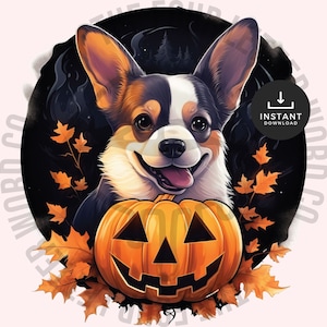 Cute Welsh Corgi Halloween PNG | Halloween Dog PNG | Spooky Vibes Dog PNG | Halloween Sublimation Design | Autumn Pumpkin Png | CP1