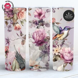 Hummingbird Tumbler Wrap PNG | Humming Bird Tumbler | Floral Tumbler Wrap | Bird Lover Gifts | 20oz Straight Tumbler Wrap | HBT1