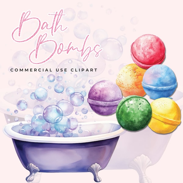 Rainbow Bath Bombs Clipart Bundle | Watercolor Bath Bombs Clipart | Bath Clipart | Commercial Use | Planner Clipart | Instant Download