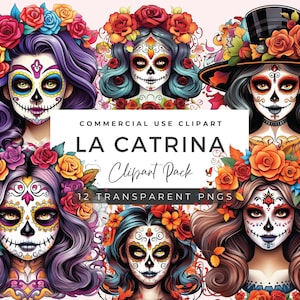 La Catrina Clipart | Día de Los Muertos Clipart | Day Of The Dead Png | Sugar Skull Clipart | Mexican Halloween Design Set | HC01