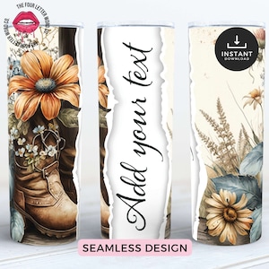 Rustic Boho Floral Tumbler Wrap | Add Your Own Text Floral Tumbler | Gift for Mom | 20 Oz Skinny Tumbler | Seamless Sublimation | RBT01